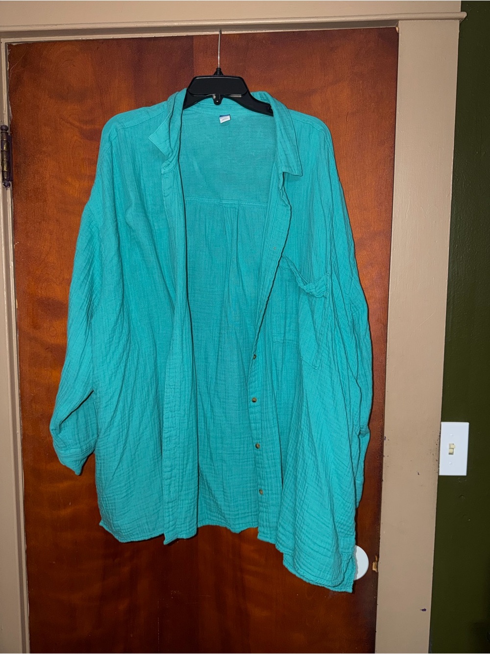 Lightweight Teal Button-Front Women’s Top Gauze Material